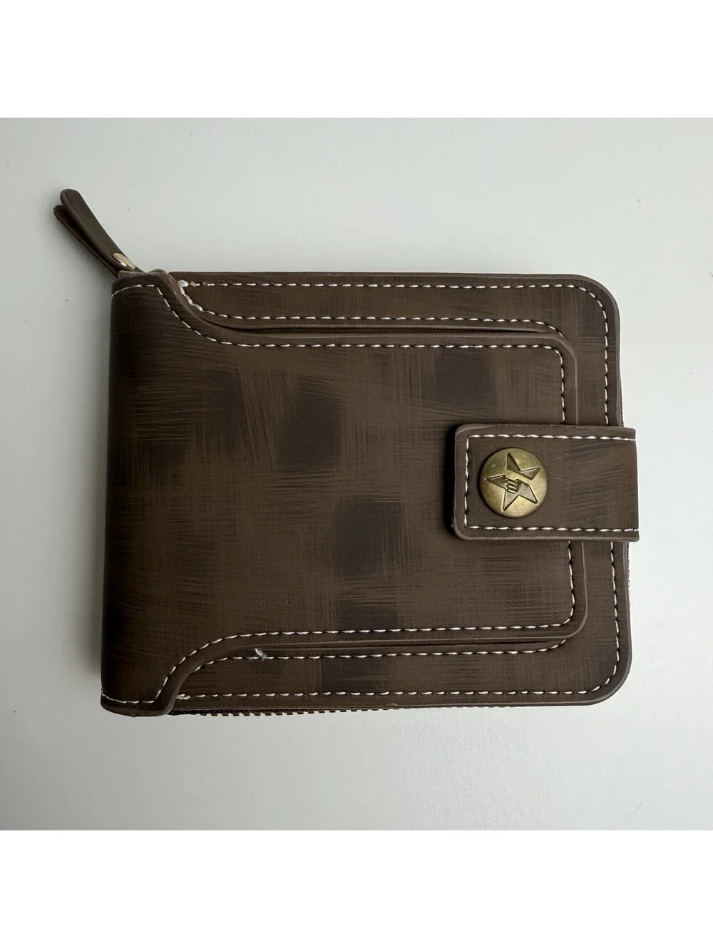 Western Brown Wallet Star Concho Zip Around Faux Leather Snap